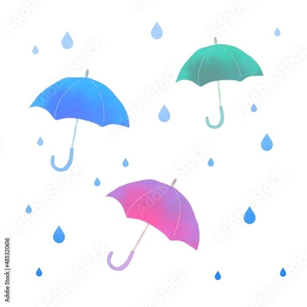 Fototapeta 水彩風　傘　雨　梅雨　グラデーション
