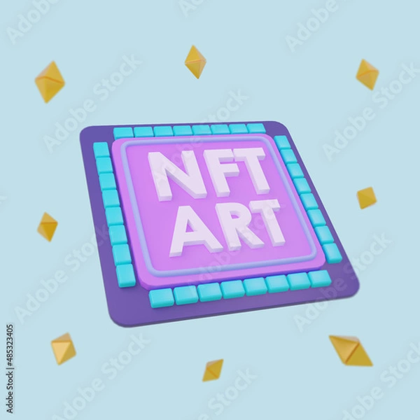 Fototapeta The nft or Non Fungible Token for art and technology concept 3d rendering illustration