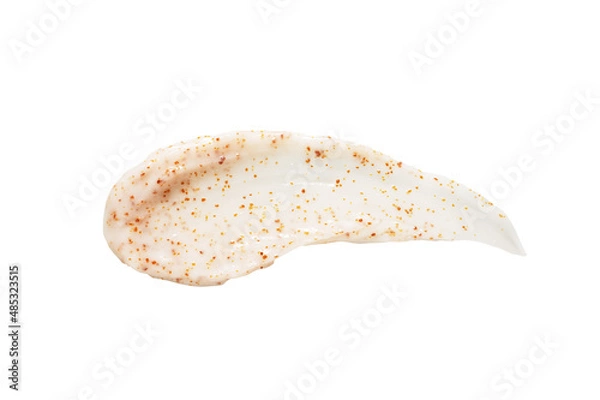 Obraz Drop shaped organic homemade body scrub smear with brown grains cosmetic product isolated on white background upper close view