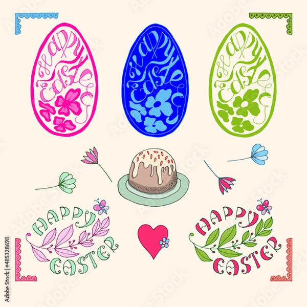 Fototapeta Decorative elements for Easter. Design for a website, bakery, menu.