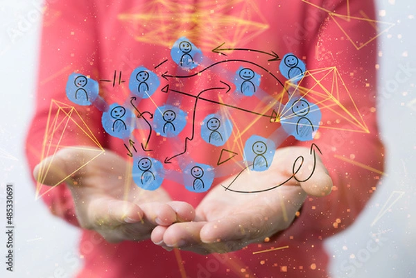 Fototapeta Abstract technology group and data 3d