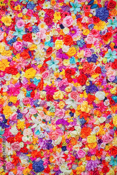 Obraz 虹色でカラフルな花壁