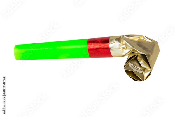 Fototapeta Party foil whistle horn noisemaker isolated on the white background