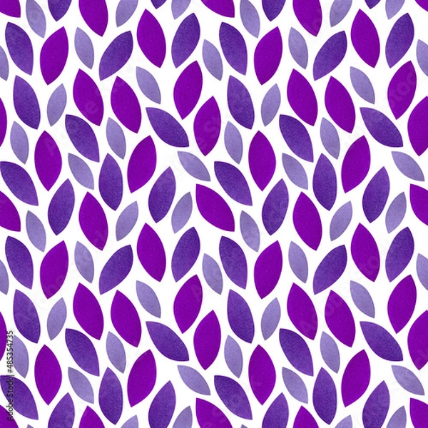 Fototapeta Hand drawn watercolor purple leaves on a white background, seamless pattern with lilac and lavender simple shapes.