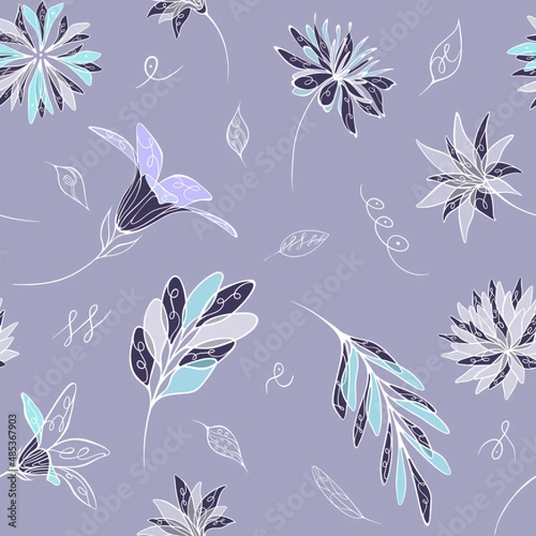 Fototapeta Pattern with flowers on purple background