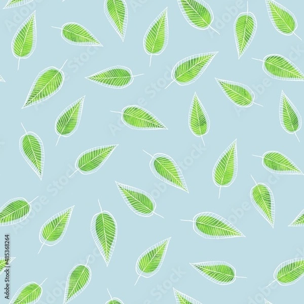 Fototapeta Pattern with green leaves