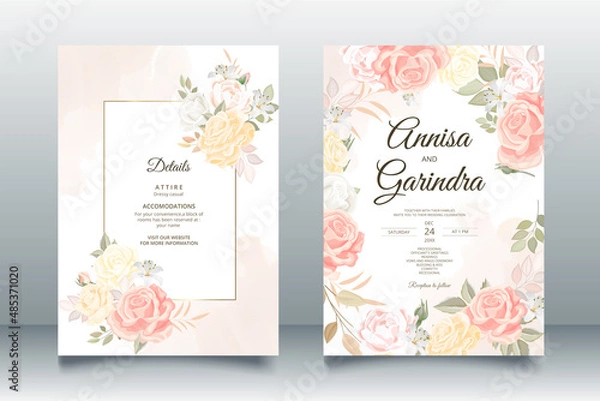 Obraz  Beautiful floral frame wedding invitation card template Premium Vector