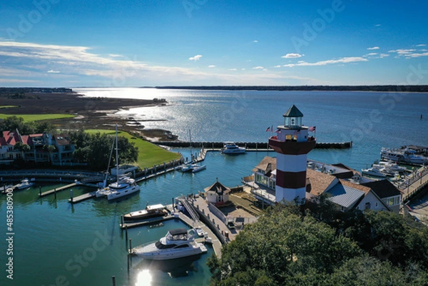 Fototapeta Aerial View of Harbour Town and lighthouse on Hilton Head Island South Carolina
