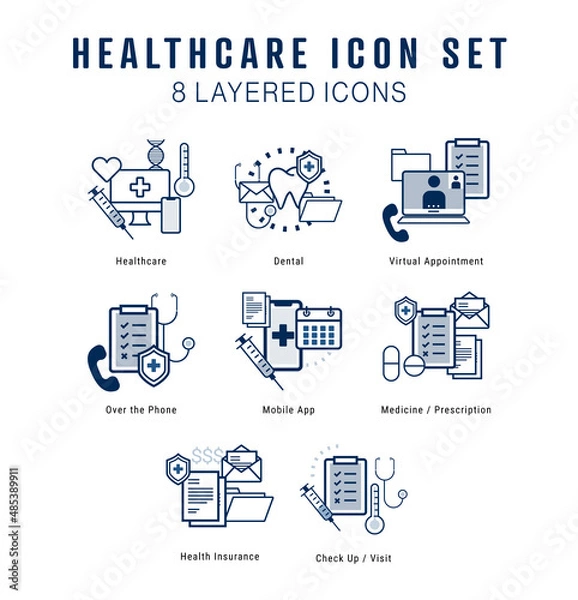 Obraz Healthcare Layered Icon Set - Blue