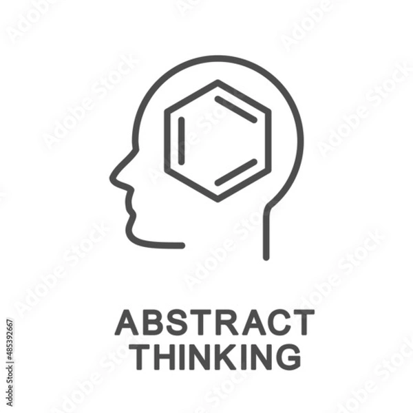 Fototapeta Icon – abstract thinking. Schematic representation of an object in thought. Chemists abstractly represent benzene as a benzene ring. The thin contour lines.