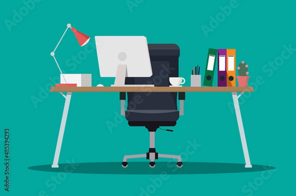 Fototapeta Office desk with computer stock illustration-vector