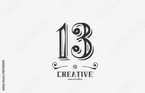 Obraz 13 vintage number logo icon with black and white color design. Creative template for company and business