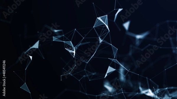 Obraz Network background triangles with dots and lines. Artificial intelligence. Big data technology .3d rendering.