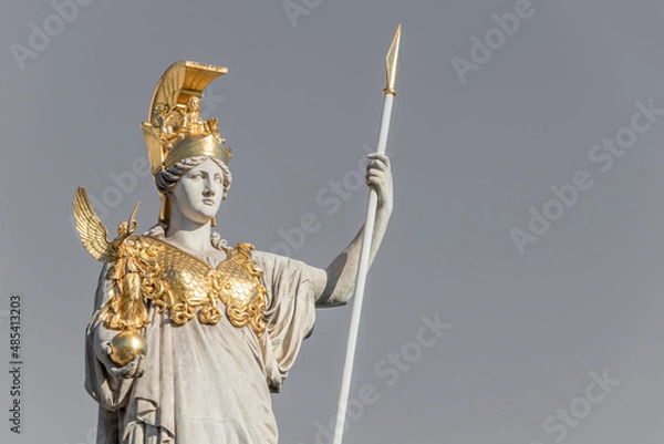 Obraz Sculpture of Athena, the Greek goddess of wisdom,outside the Austrian Parliament Building in Vienna, Austria