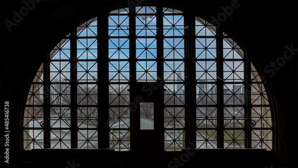 Obraz historical stained glass window from the ellis island building in new york city, united states