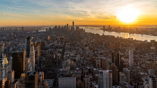 Obraz New York City Cityscape with skyscaper at sunset, taken from the empire state building, united states