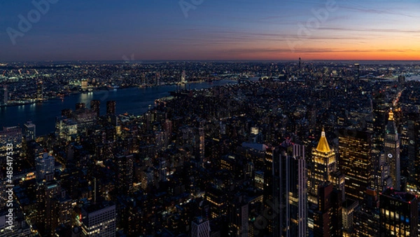 Obraz Beautiful night paronama cityscape of new york city downtown with a colourful sky