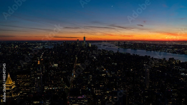 Obraz Beautiful night paronama cityscape of new york city downtown with a colourful sky