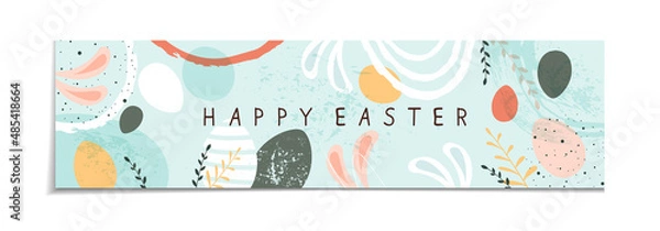 Obraz Abstract Blue Banner with Happy Easter and Eggs