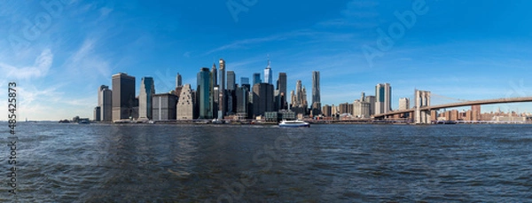 Obraz Sunny New York City Manhattan Downtown Cityscape with the  Brooklyn Bridge and the Hudson River, us