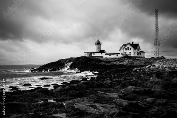 Fototapeta Lighthouse on stormy day in black and white