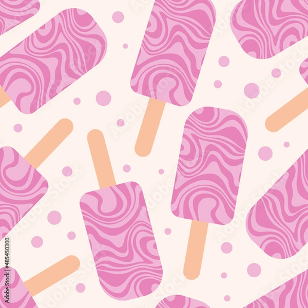 Obraz Summer seamless pattern with sweet pink ice cream. Vector design for textile, wrapping paper, greeting cards.