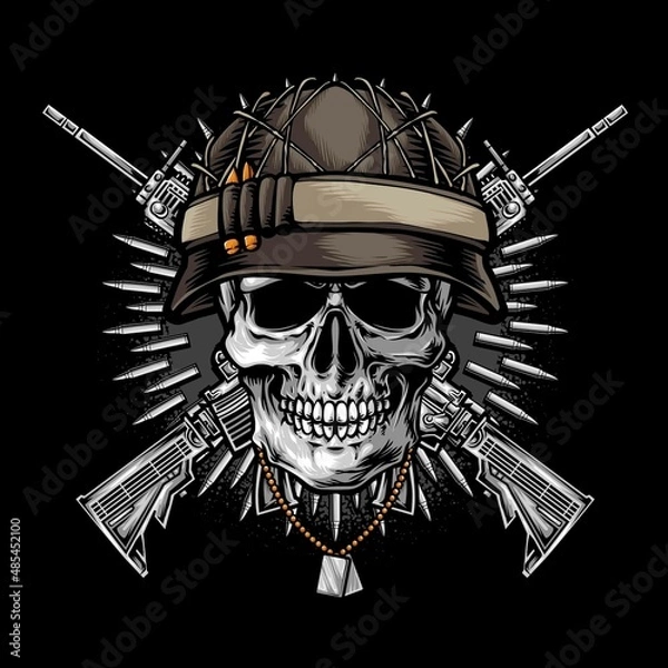 Obraz skull wearing army helmet vector