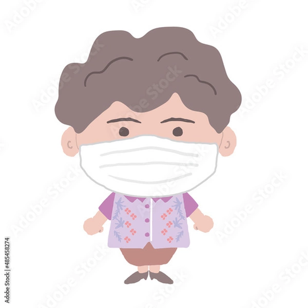 Fototapeta 沖縄のかりゆしウェアを着た中年女性がマスクをつける