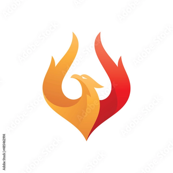 Obraz Modern gradient rising phoenix logo design. Firebird, flame fire wing vector icon