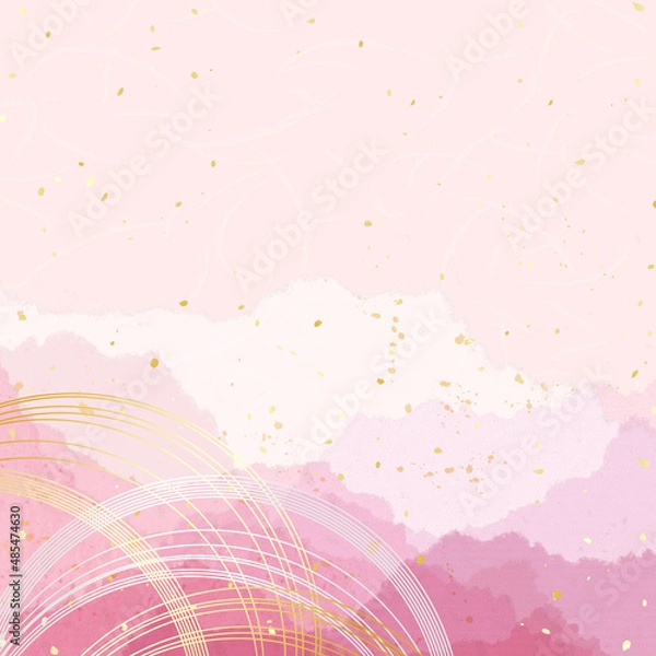 Fototapeta 金銀の水引と、ちぎった和紙を重ねたような和風背景イラスト