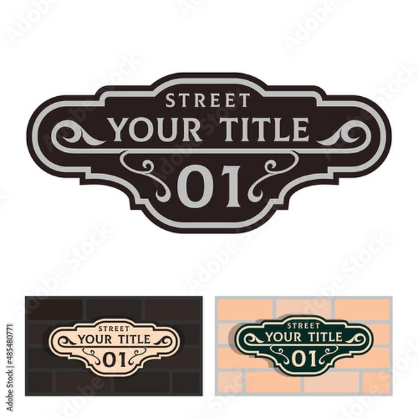 Fototapeta Addressable figured plate with a street number for residential and non-residential premises, houses, shops, cafes. Different colors pattern, isolated vector illustration