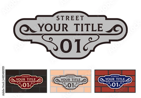 Fototapeta Addressable figured plate with a street number for residential and non-residential premises, houses, shops, cafes. Different colors pattern, isolated vector illustration