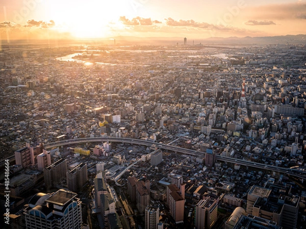 Obraz あべのハルカスからの美しい大阪の夕景
