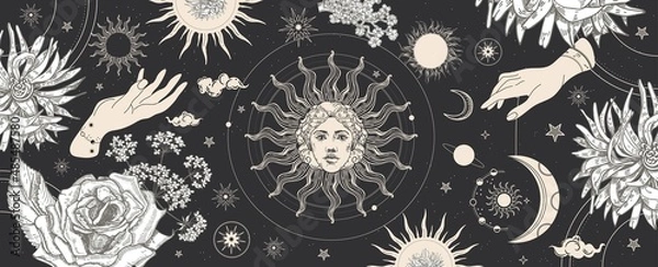 Obraz Black magic banner for astrology, fortune telling, horoscopes. Space background.