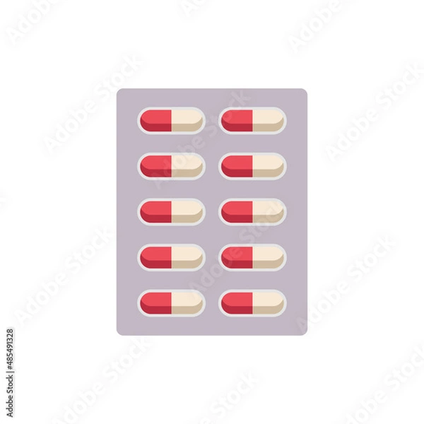 Fototapeta Capsules in flat design. Medicines on an isolated white background. Vector stock illustration