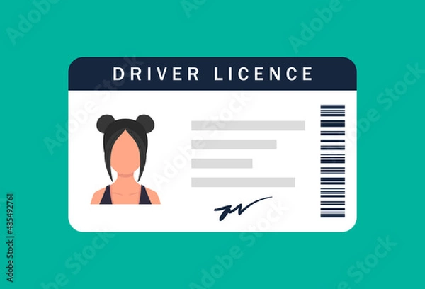 Fototapeta Female driver's license, identity card, personal data. Vector illustration flat design