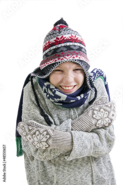 Obraz Boy freezing in cold winter