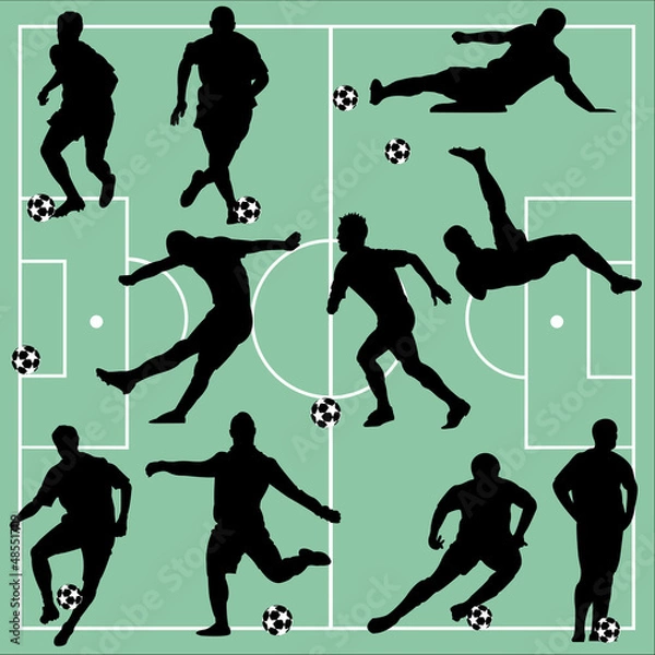 Obraz Illustration of silhouettes soccer players in action