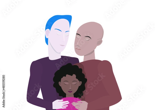 Fototapeta A couple of men with an adopted child - LGBT illustration