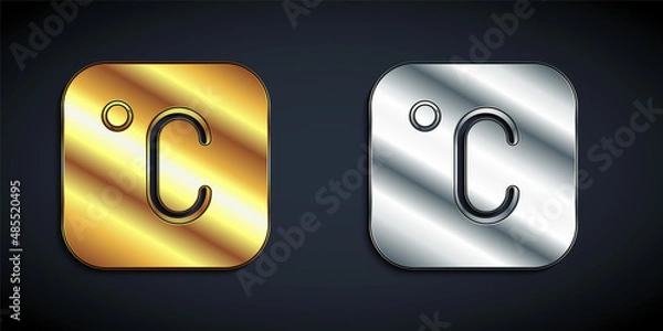 Fototapeta Gold and silver Celsius icon isolated on black background. Long shadow style. Vector