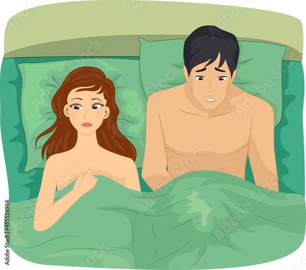 Fototapeta Couple Bed Man Erectile Dysfunction Illustration