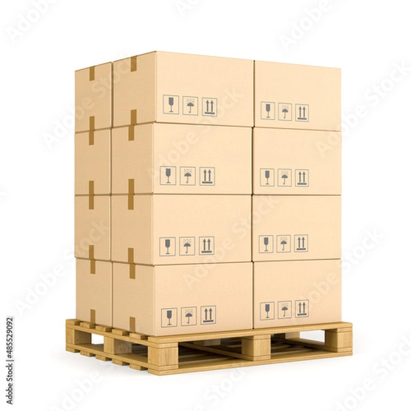 Fototapeta Stack of cardboard boxes on wooden pallet