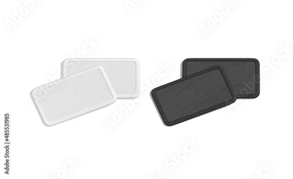 Obraz Blank black and white rectangle embroidered patch mockup pair, isolated