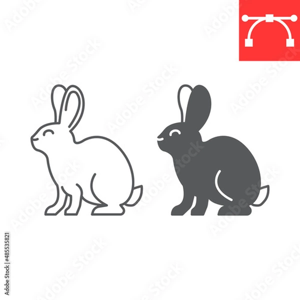 Fototapeta Rabbit line and glyph icon, hare and easter holiday, bunny vector icon, vector graphics, editable stroke outline sign, eps 10.