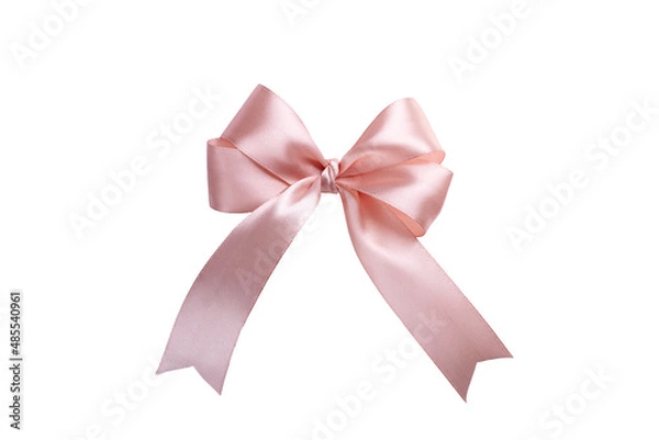 Fototapeta Pink bow isolated on white background. A product made of satin ribbon for decorating a gift.