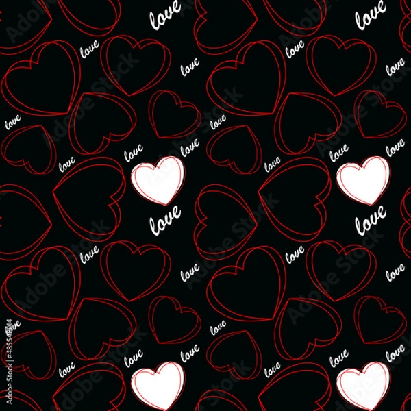Fototapeta Vector seamless love symbol pattern, with stylish hearts and word "Love"