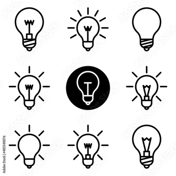 Obraz Lightbulbs Flat Icon Set Isolated On White Background