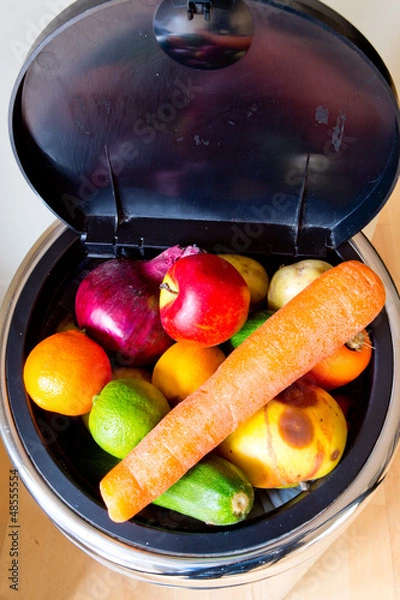 Fototapeta Bin and lid full of fruit and vegetables