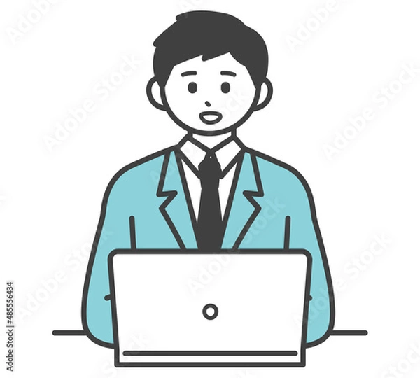 Fototapeta 男性社員がパソコンを操作するイラスト素材