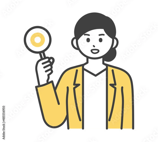 Fototapeta 女性社員がまるの札を持つイラスト素材